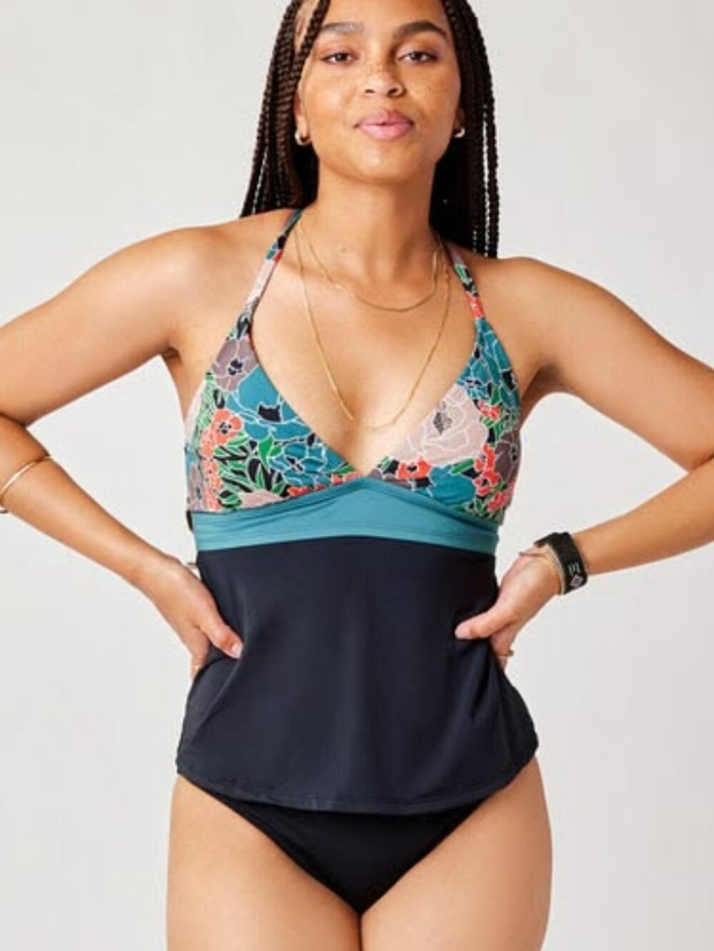 NWT Carve Designs Women's Dahlia Tankini Swim Top in Jardin w Black Size Large